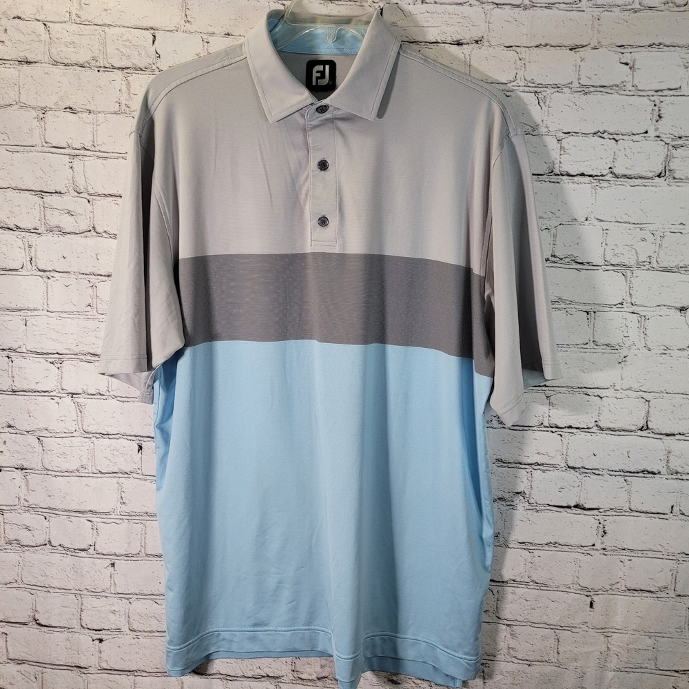Footjoy Mens XL Blue Gray Striped Print Pattern Golf Polo Shirt - Picture 4 of 5
